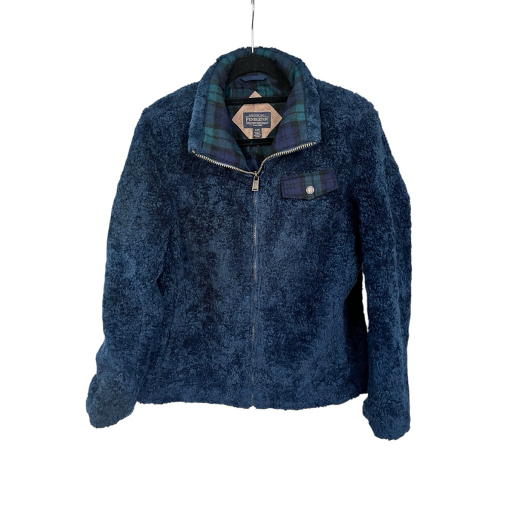 Pendleton Full Zip Fleece Blue Jacket Coat Plaid Size Small Lined Casual Soft